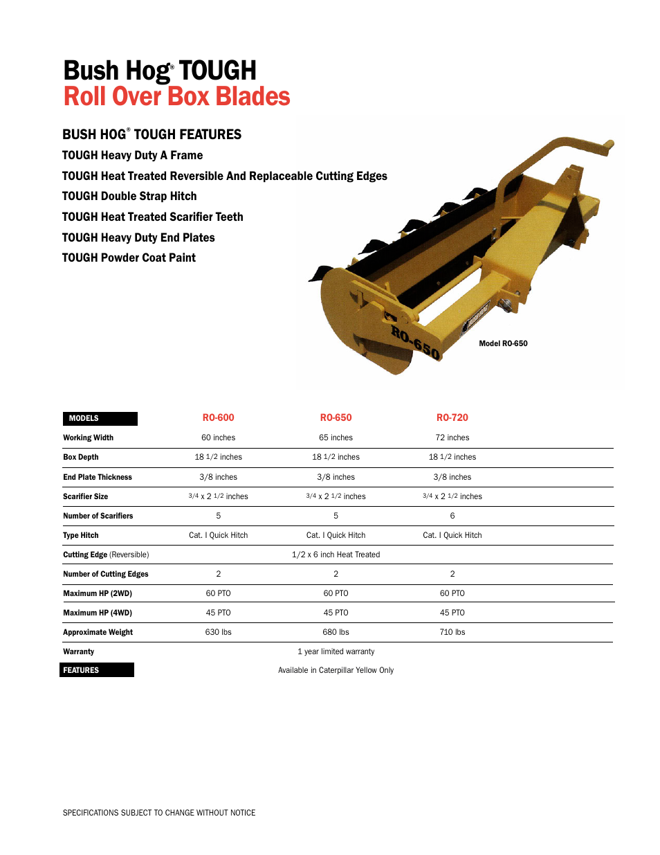 Bush Hog Tough RO-650 User Manual | 1 page