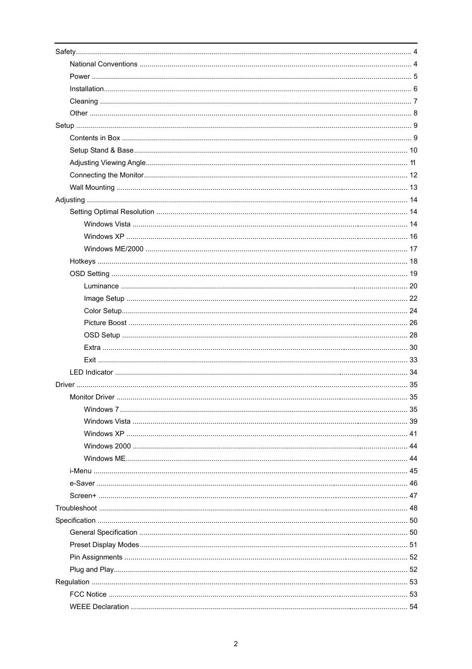 AOC e2260Swda User Manual | Page 2 / 61