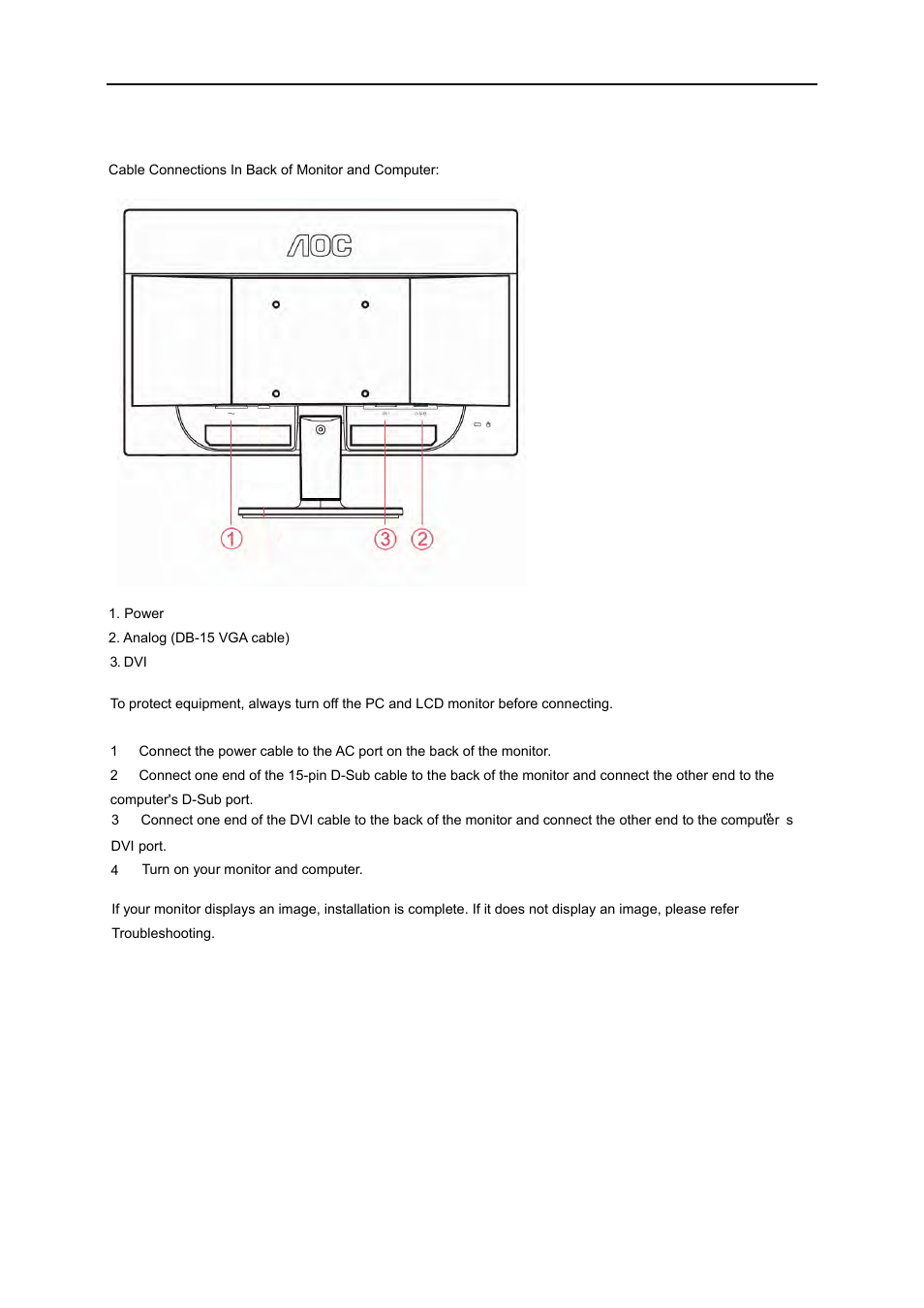 Connecting the monitor | AOC e2260Swdn-TAA User Manual | Page 12 / 60