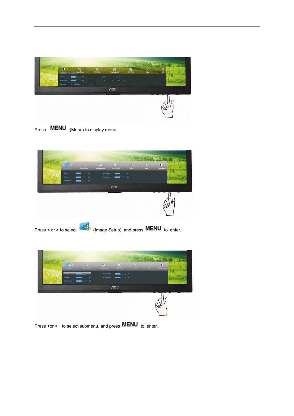 Image setup | AOC e2260Swdn-TAA User Manual | Page 22 / 60