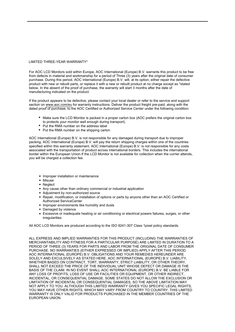 Service warranty statement for europe | AOC e2260Swdn-TAA User Manual | Page 57 / 60