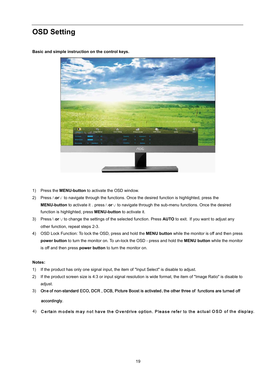 Osd setting, Luminanc | AOC i2267Fw User Manual | Page 19 / 66