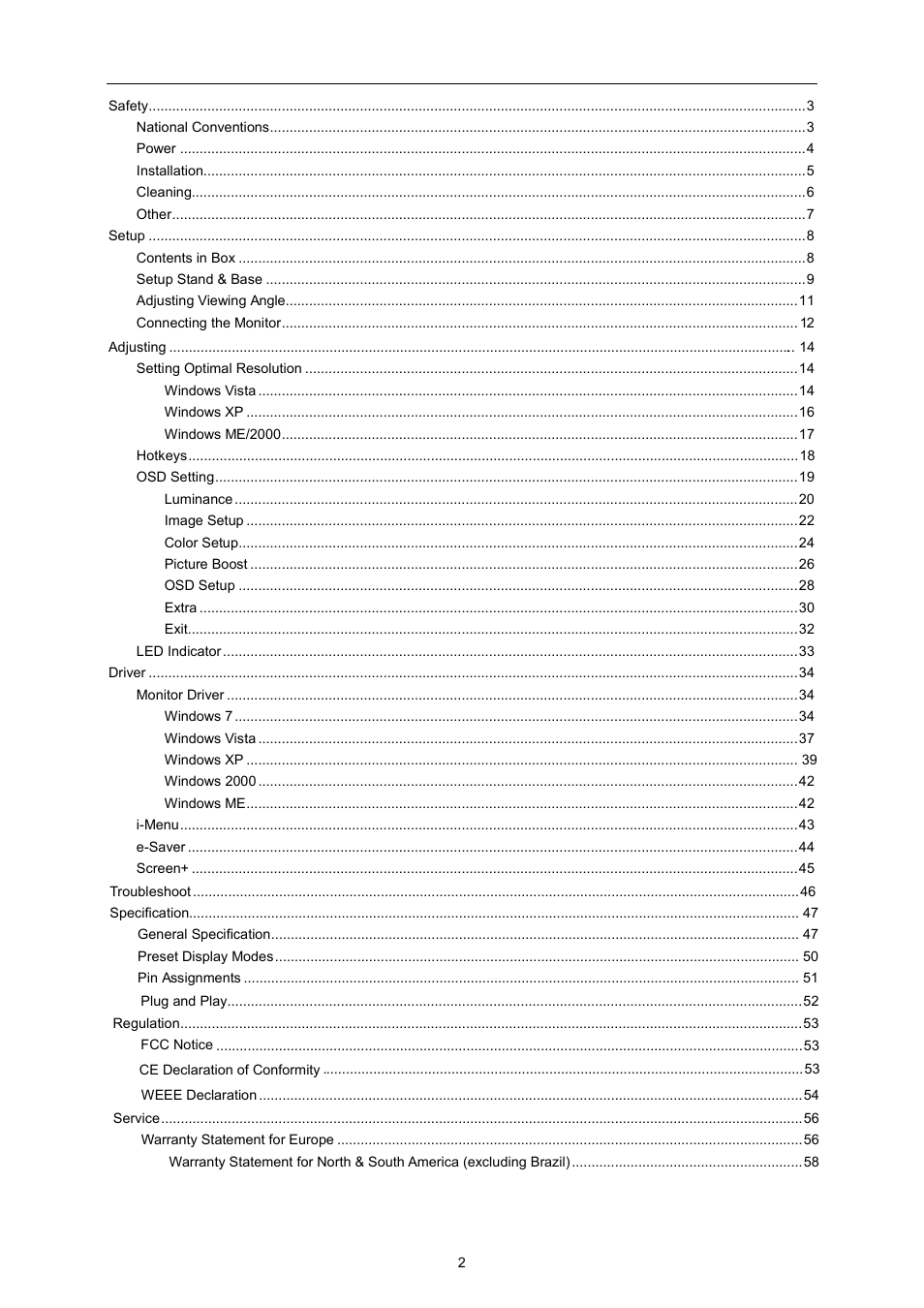 AOC i2267Fw User Manual | Page 2 / 66