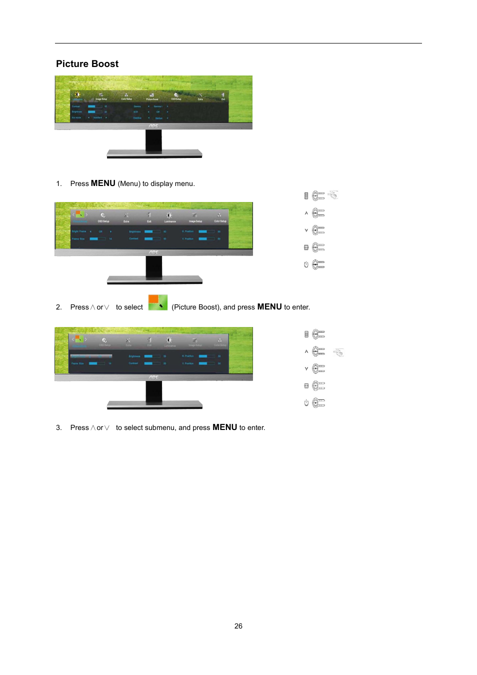 Picture boost, Osd setup | AOC i2267Fw User Manual | Page 26 / 66