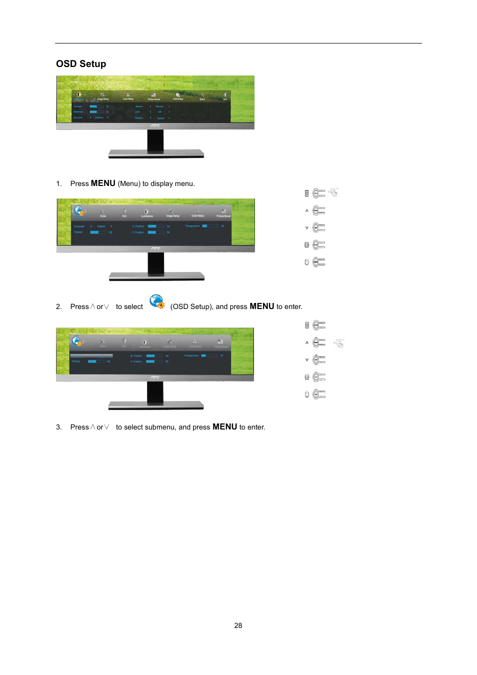 Osd setup, Extra | AOC i2267Fw User Manual | Page 28 / 66