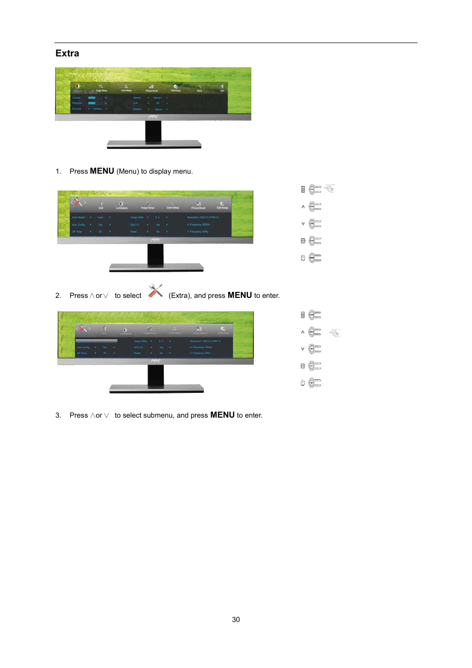 Extra, Exit | AOC i2267Fw User Manual | Page 30 / 66