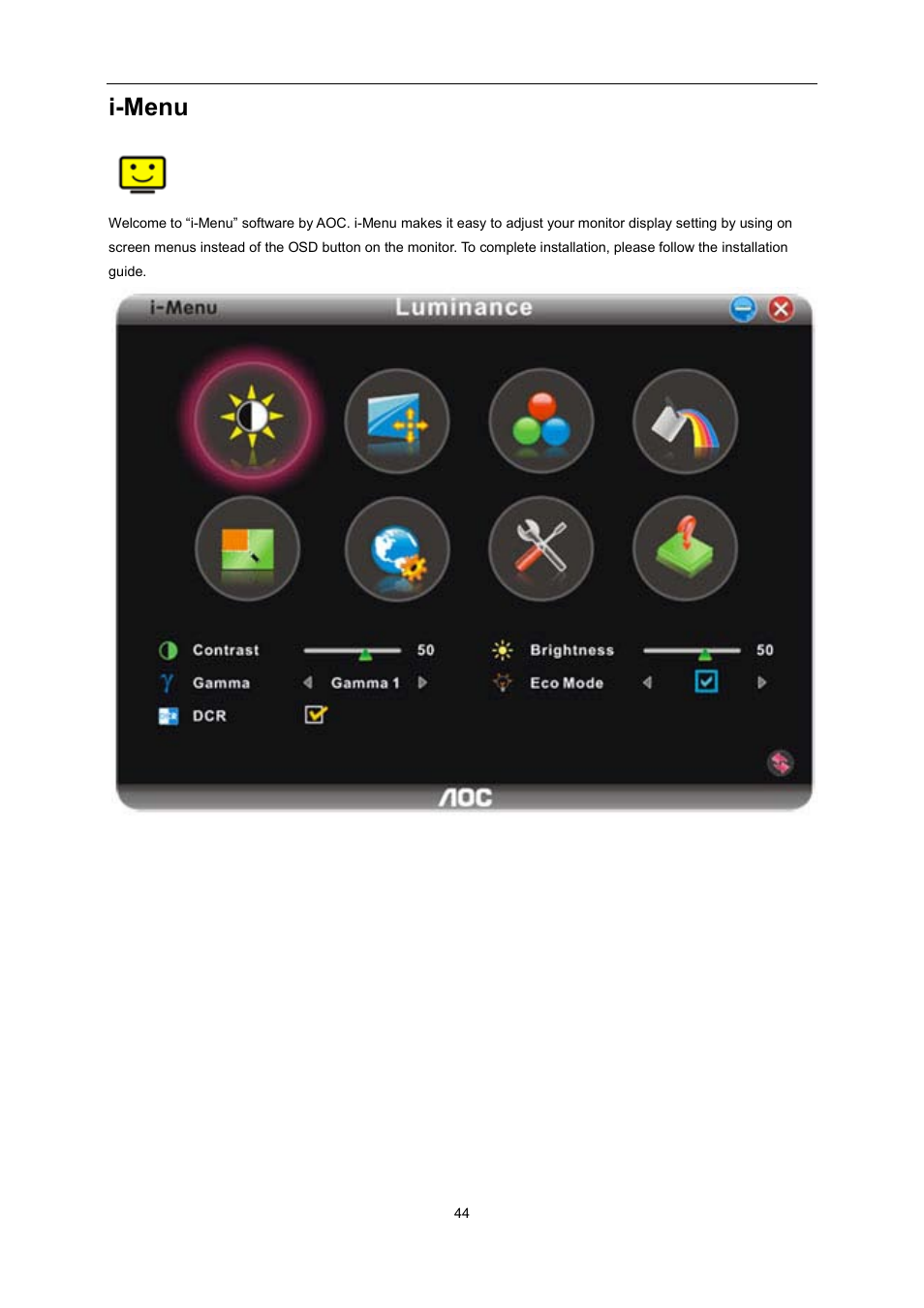 I-menu, E-saver | AOC i2267Fw User Manual | Page 44 / 66