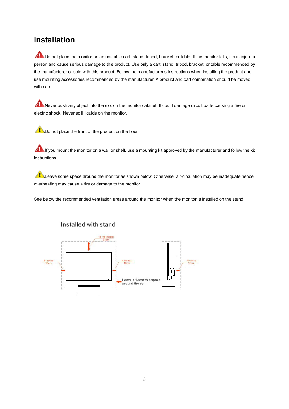 Installation | AOC i2267Fw User Manual | Page 5 / 66