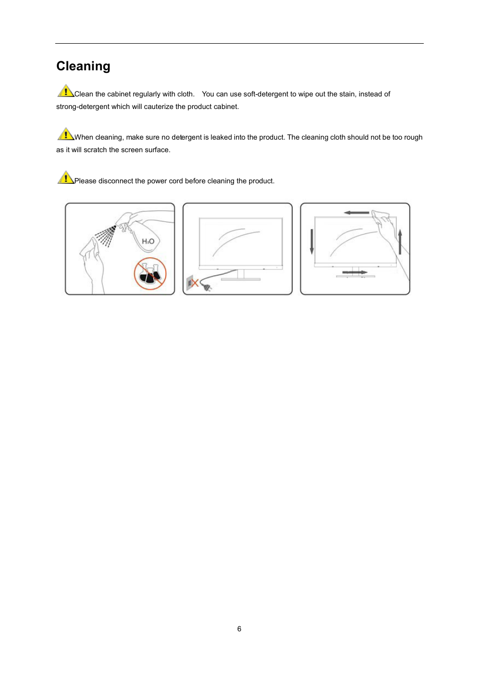 Cleaning | AOC i2267Fw User Manual | Page 6 / 66