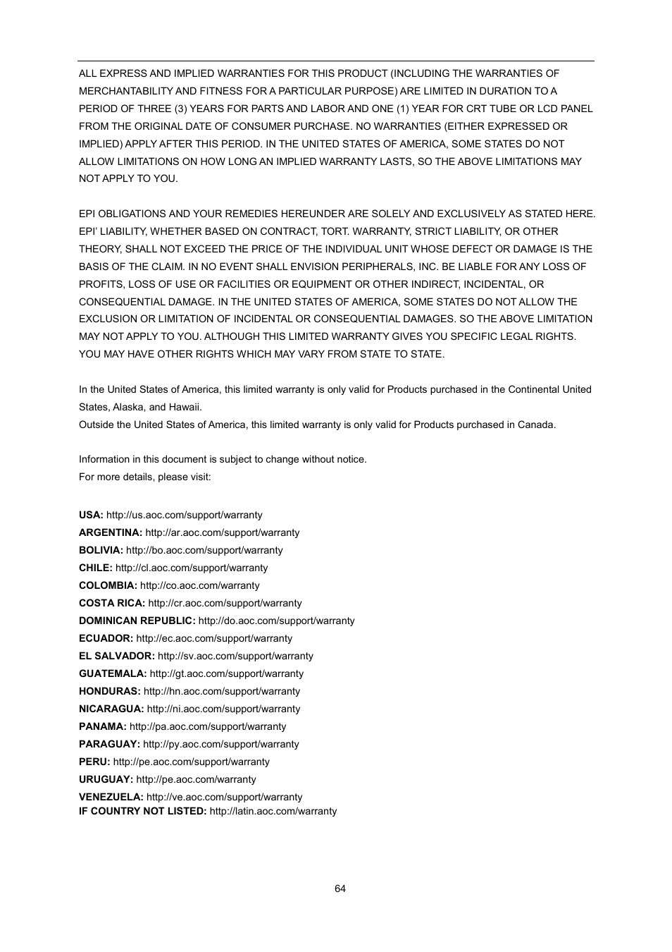 AOC i2267Fw User Manual | Page 64 / 66