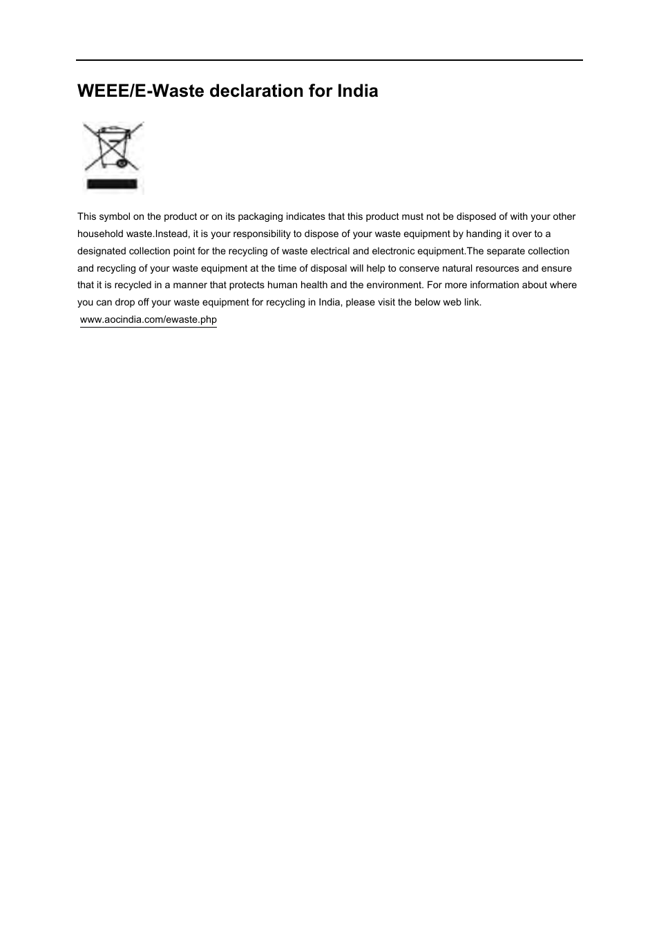 Weee /e-waste declaration for india | AOC i2769Vm User Manual | Page 66 / 71