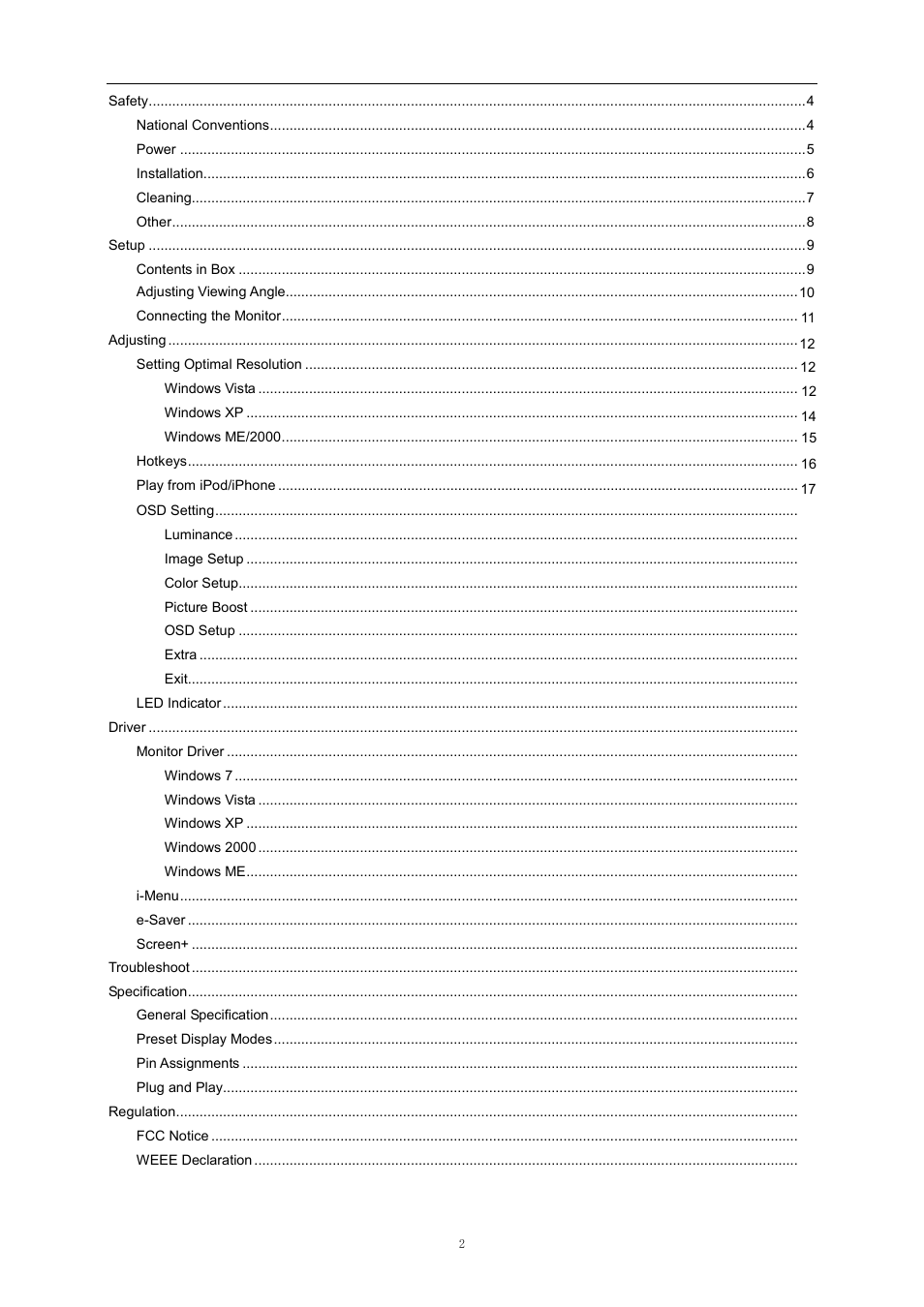 AOC e2343Fi User Manual | Page 2 / 62