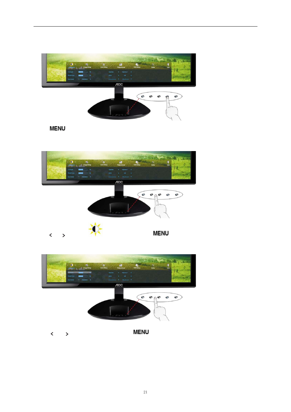 Luminance, Image setup | AOC e2343Fi User Manual | Page 21 / 62