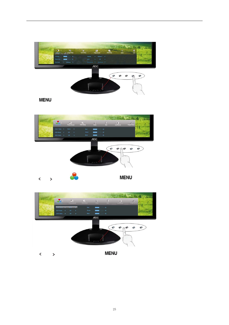 Color setup, Picture boost | AOC e2343Fi User Manual | Page 25 / 62