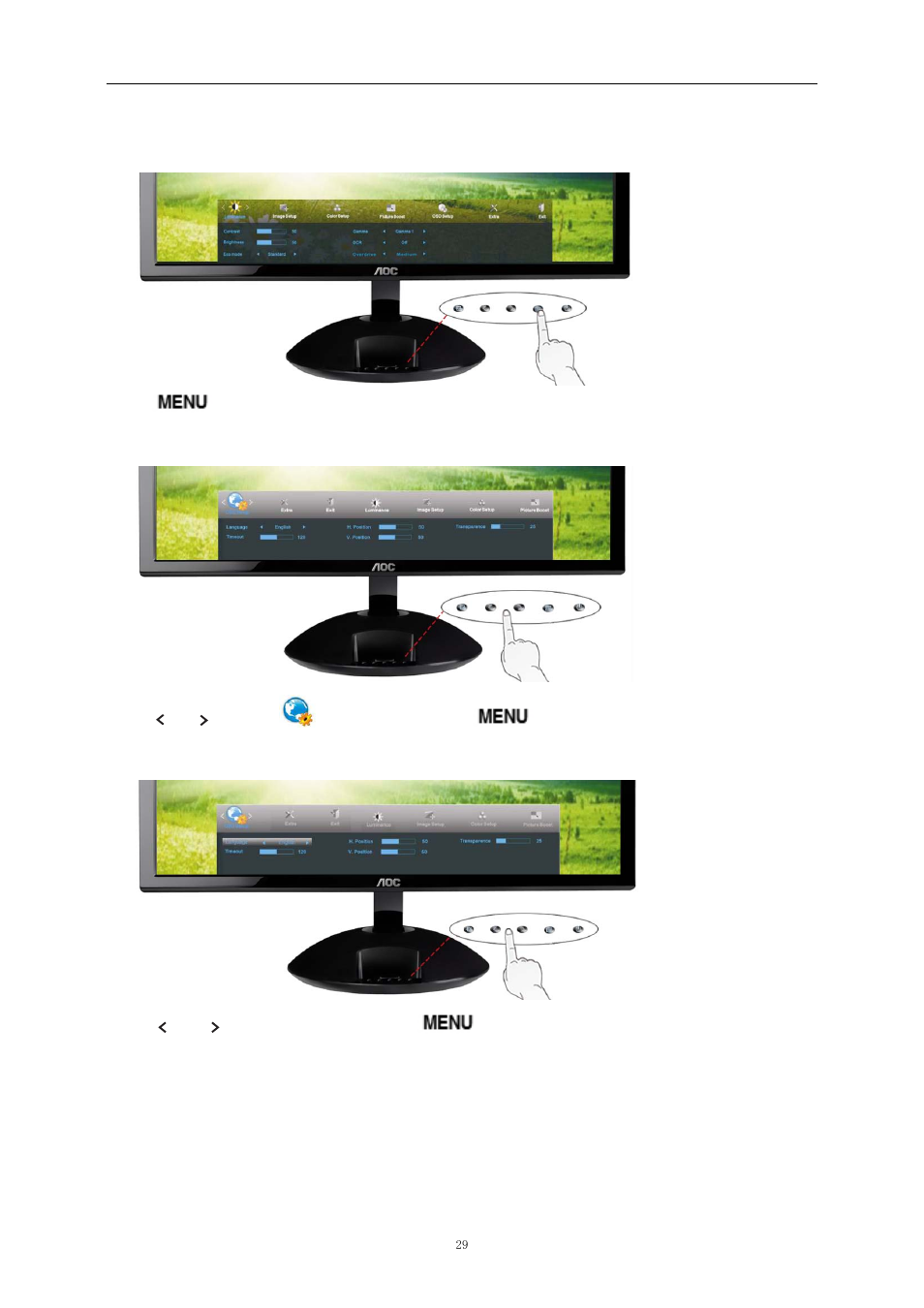 Osd setup, Extra | AOC e2343Fi User Manual | Page 29 / 62