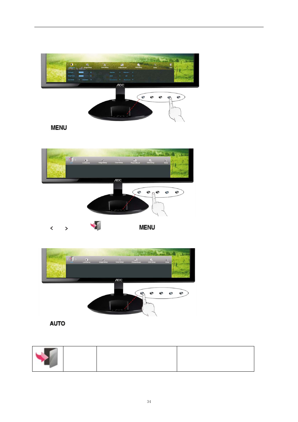 Exit, D indicator | AOC e2343Fi User Manual | Page 34 / 62