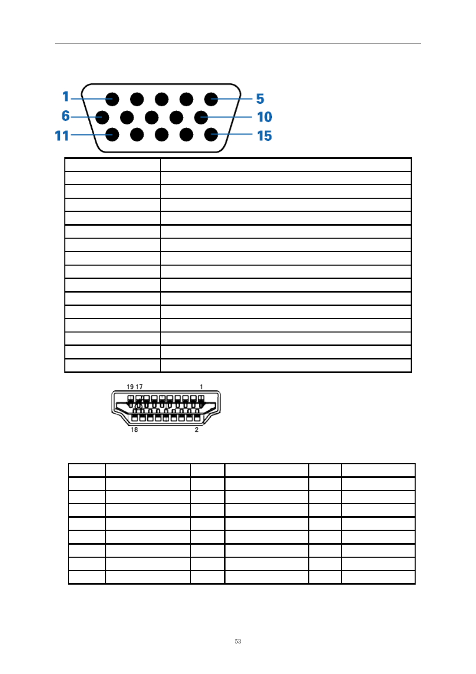 Pin assignments, Plug and play | AOC e2343Fi User Manual | Page 53 / 62