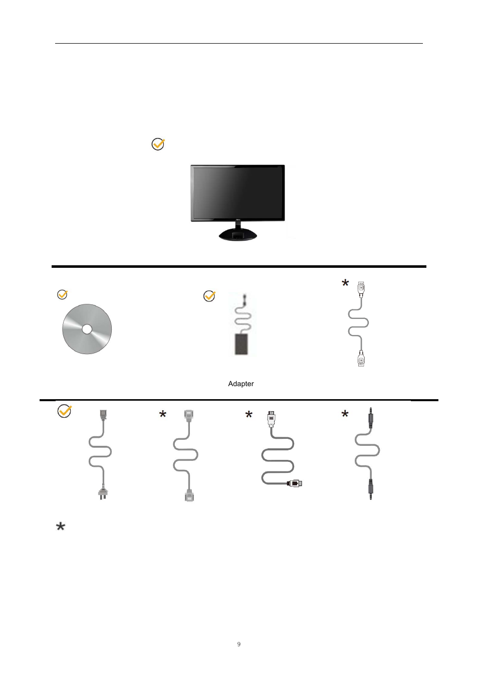 Setup, Contents in box | AOC e2343Fi User Manual | Page 9 / 62