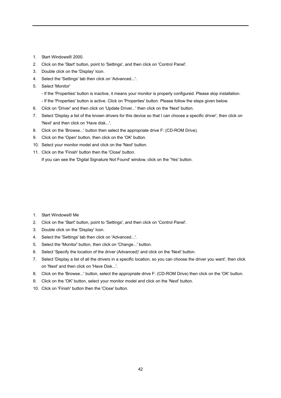 Windows 2000, Windows me | AOC e2351f User Manual | Page 42 / 59