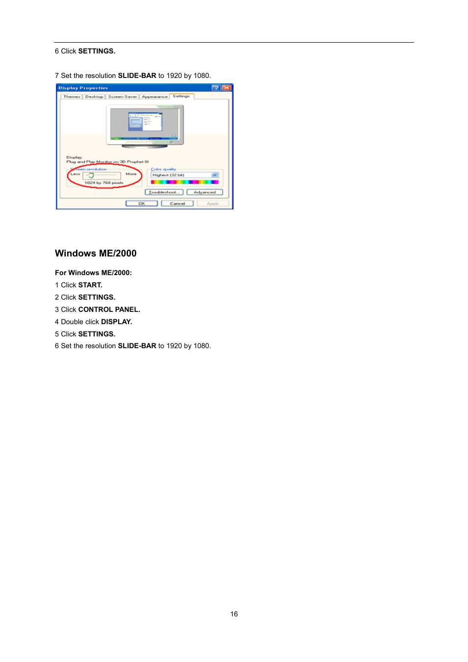Windows me/2000 | AOC e2352Phz User Manual | Page 16 / 60