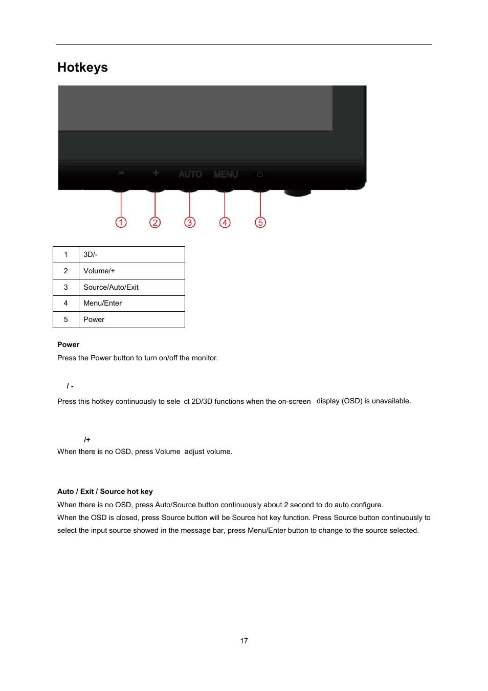 Hotkeys | AOC e2352Phz User Manual | Page 17 / 60