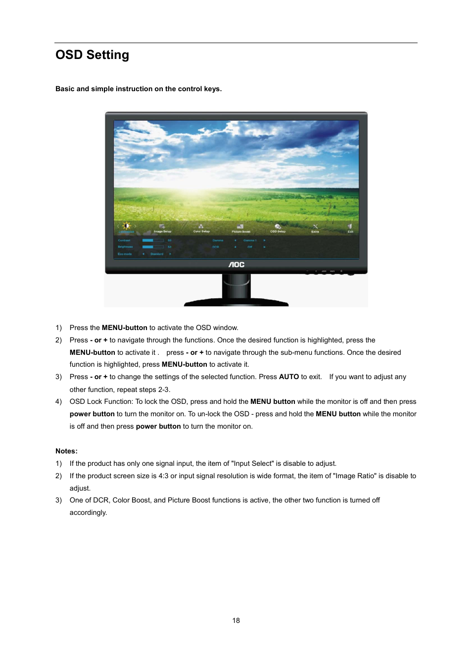 Osd setting | AOC e2352Phz User Manual | Page 18 / 60