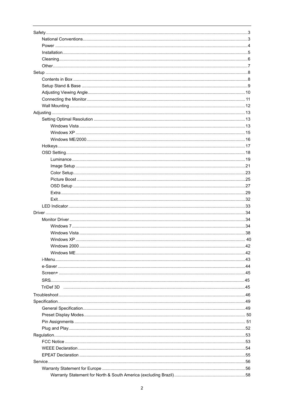 AOC e2352Phz User Manual | Page 2 / 60