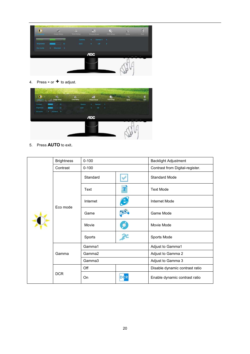 AOC e2352Phz User Manual | Page 20 / 60