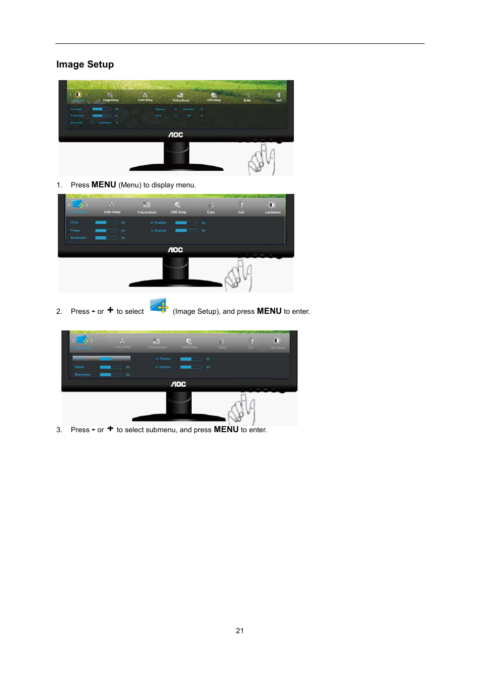 Image setup | AOC e2352Phz User Manual | Page 21 / 60