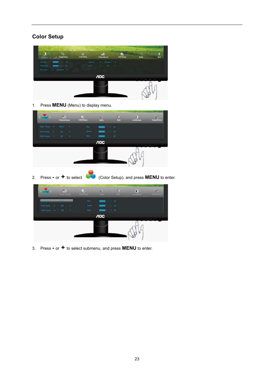 Color setup | AOC e2352Phz User Manual | Page 23 / 60