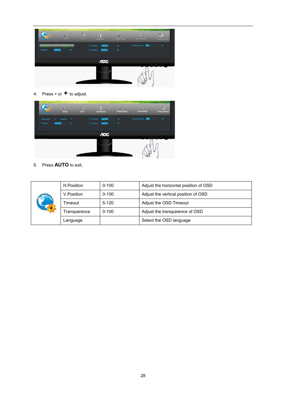 AOC e2352Phz User Manual | Page 28 / 60