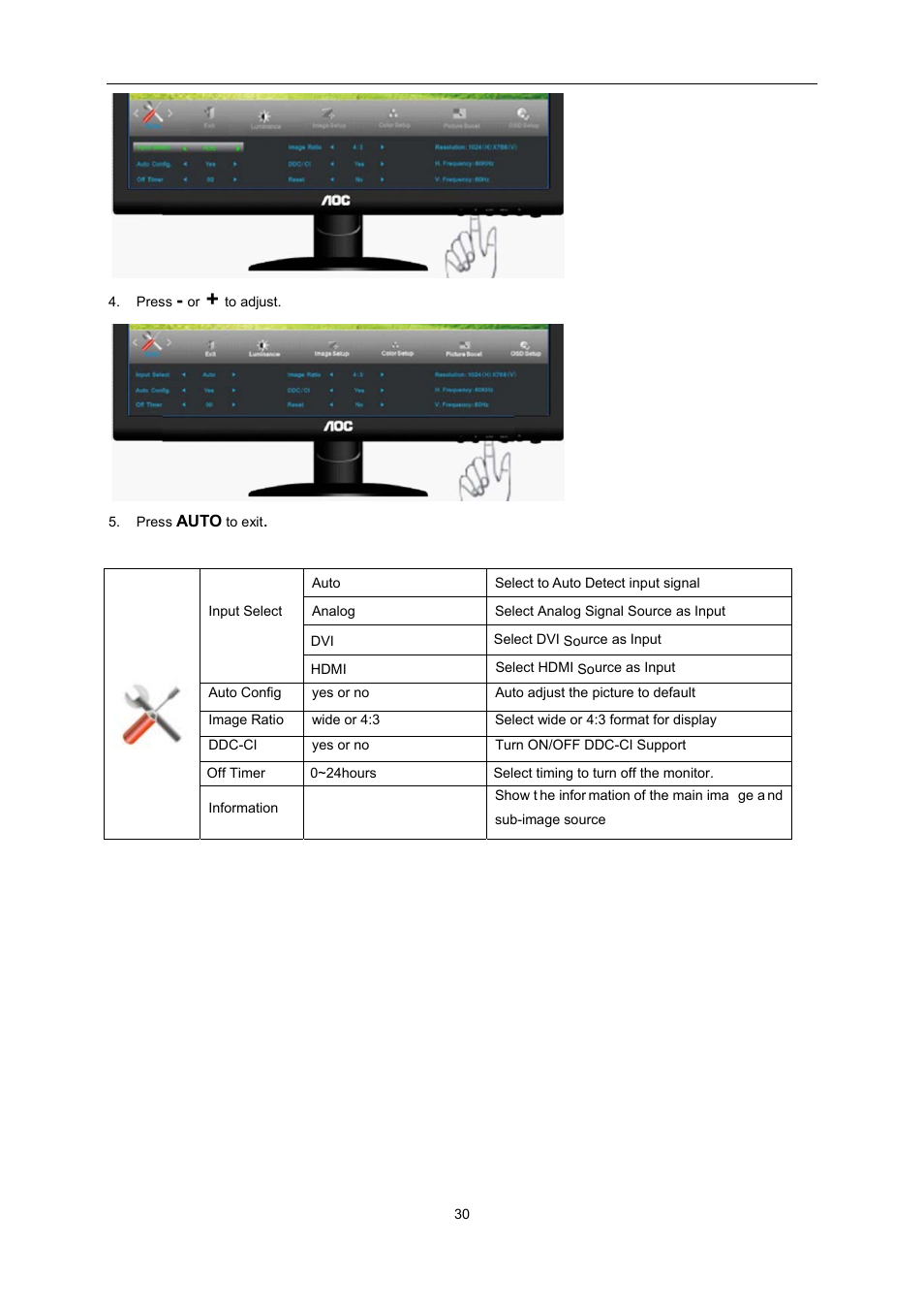 AOC e2352Phz User Manual | Page 30 / 60