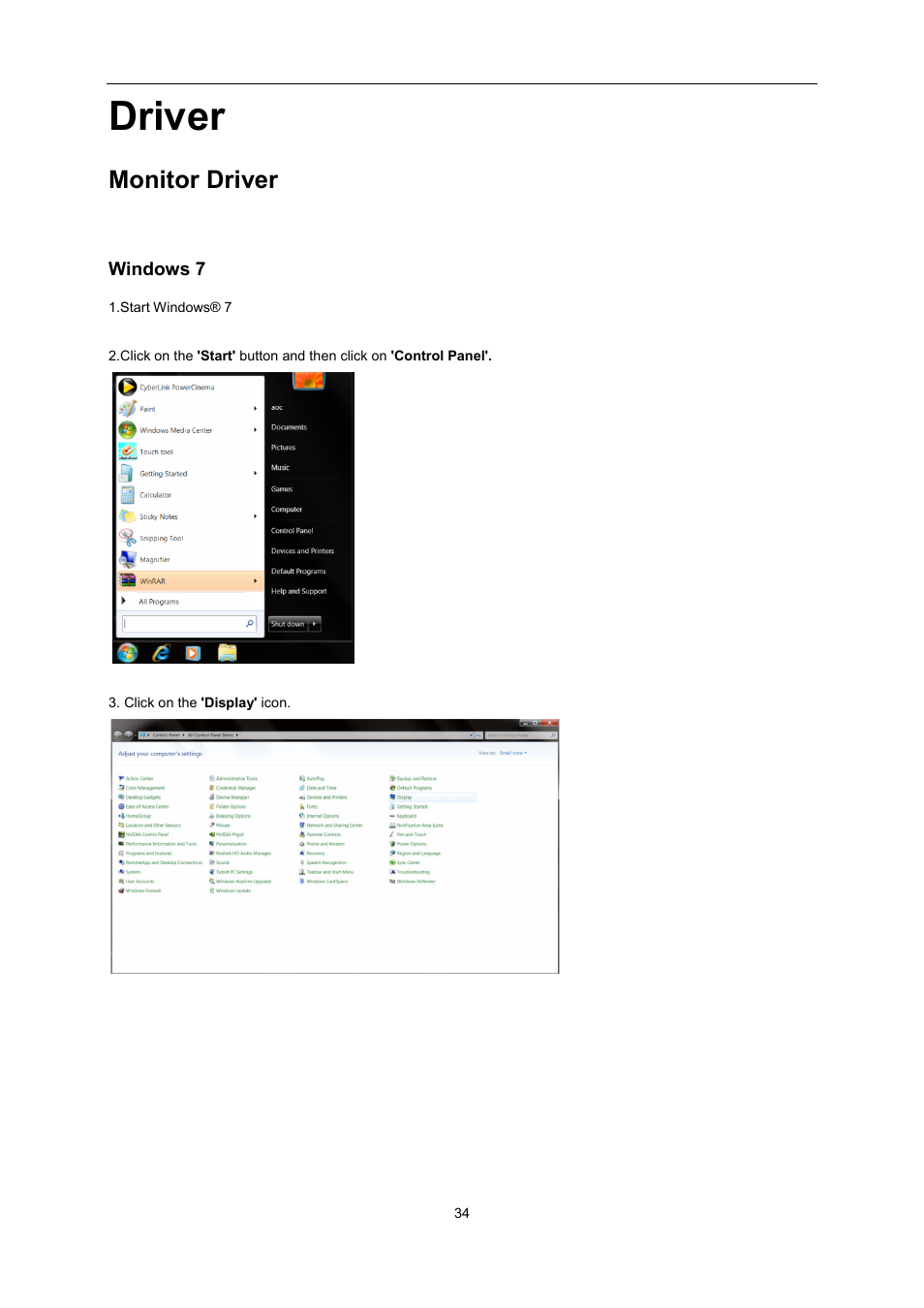 Driver, Monitor driver, Windows 7 | AOC e2352Phz User Manual | Page 34 / 60