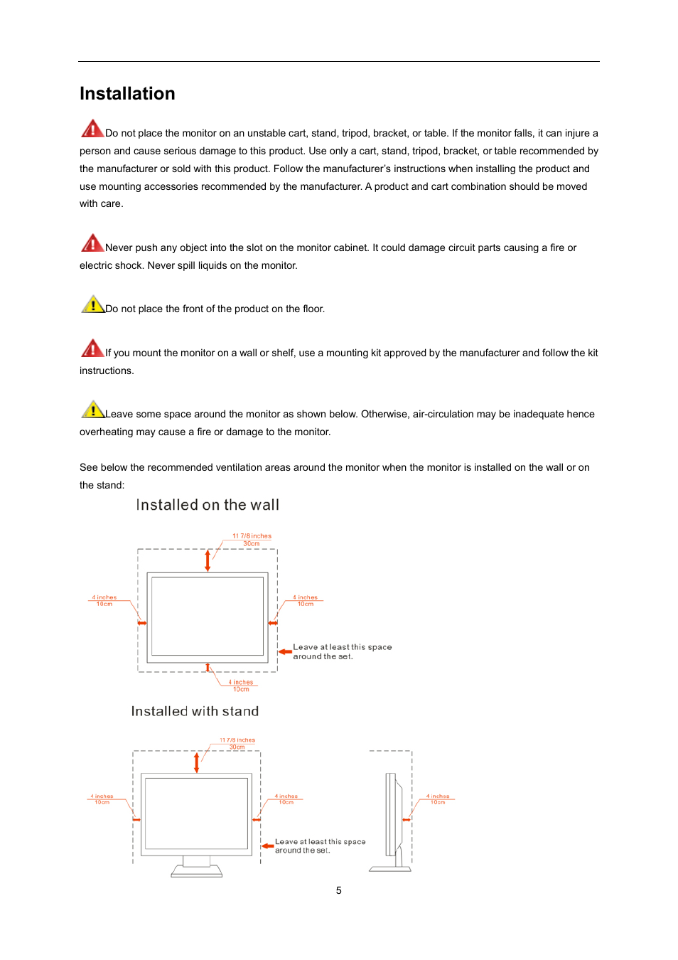 Installation | AOC e2352Phz User Manual | Page 5 / 60