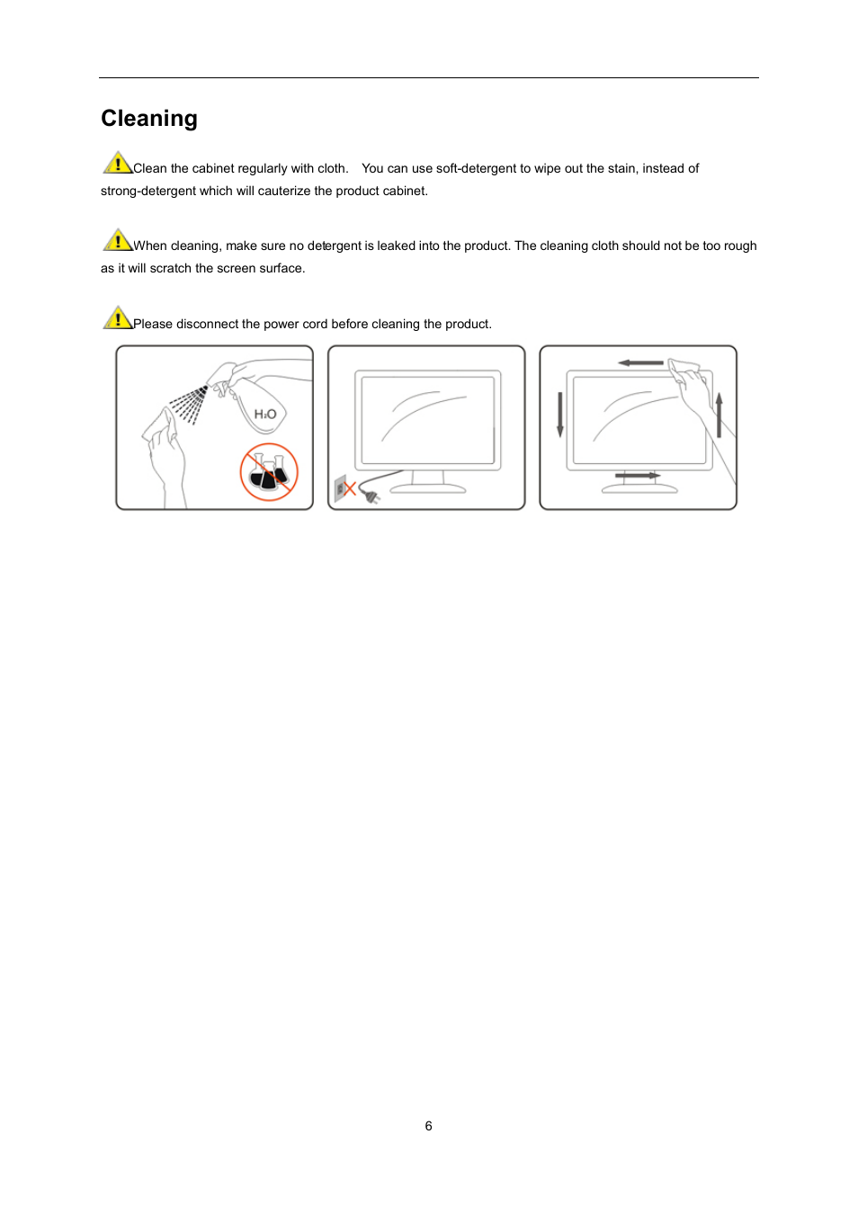 Cleaning | AOC e2352Phz User Manual | Page 6 / 60