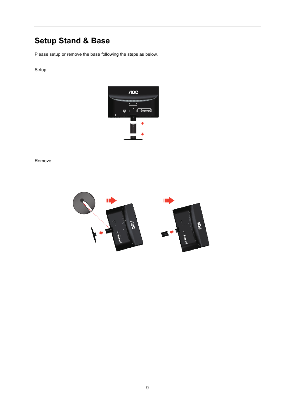 Setup stand & base | AOC e2352Phz User Manual | Page 9 / 60