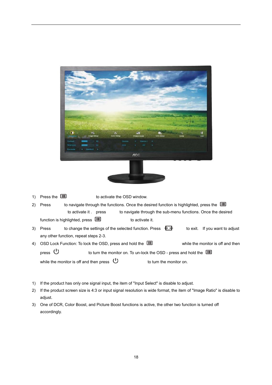 Osd setting | AOC e2360Sd User Manual | Page 18 / 56