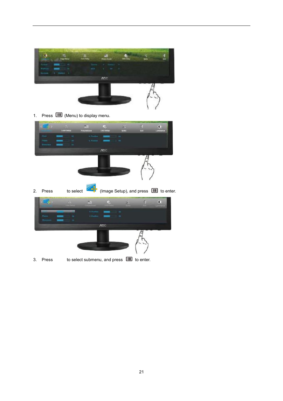 Image setup | AOC e2360Sd User Manual | Page 21 / 56