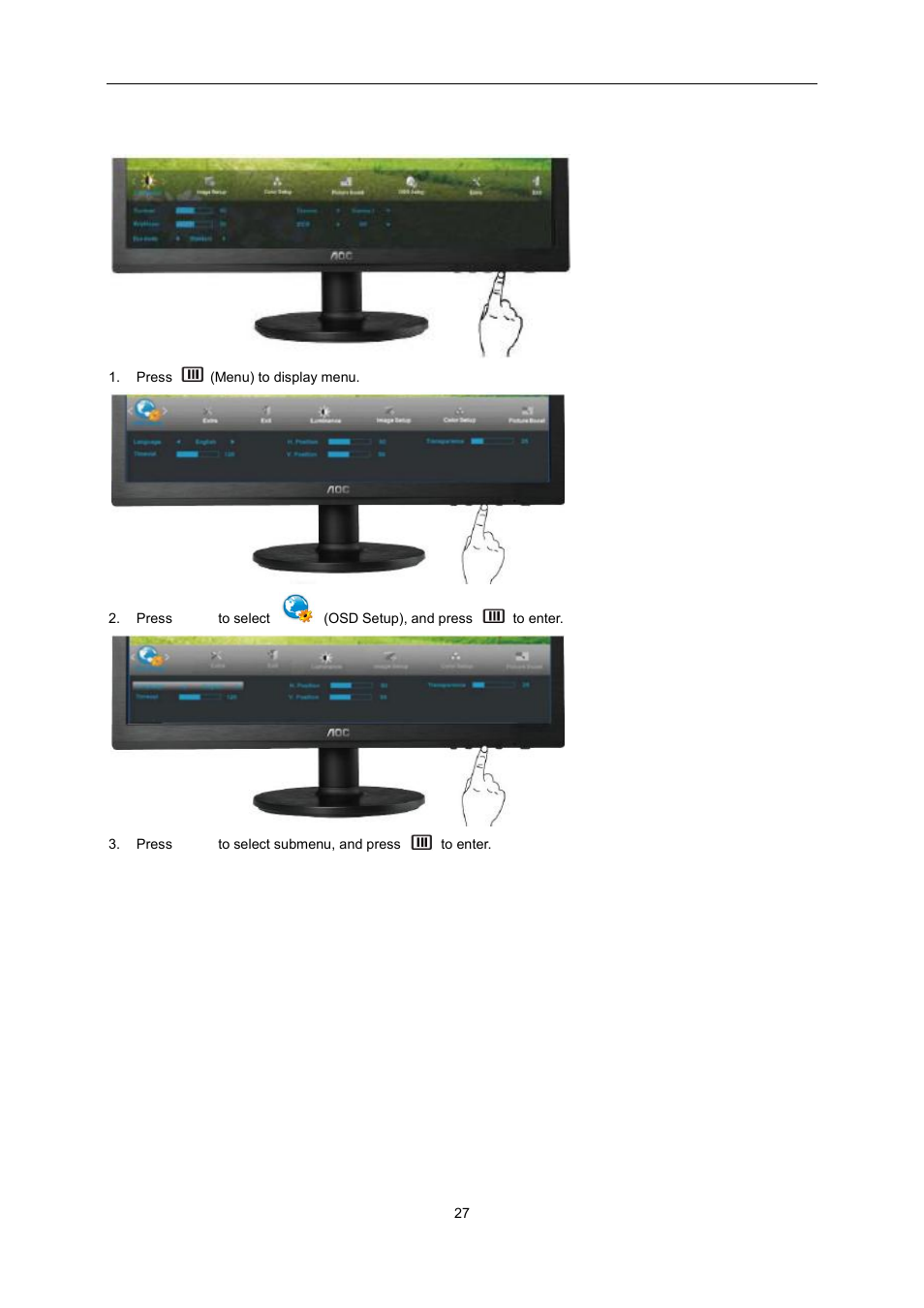 Osd setup | AOC e2360Sd User Manual | Page 27 / 56