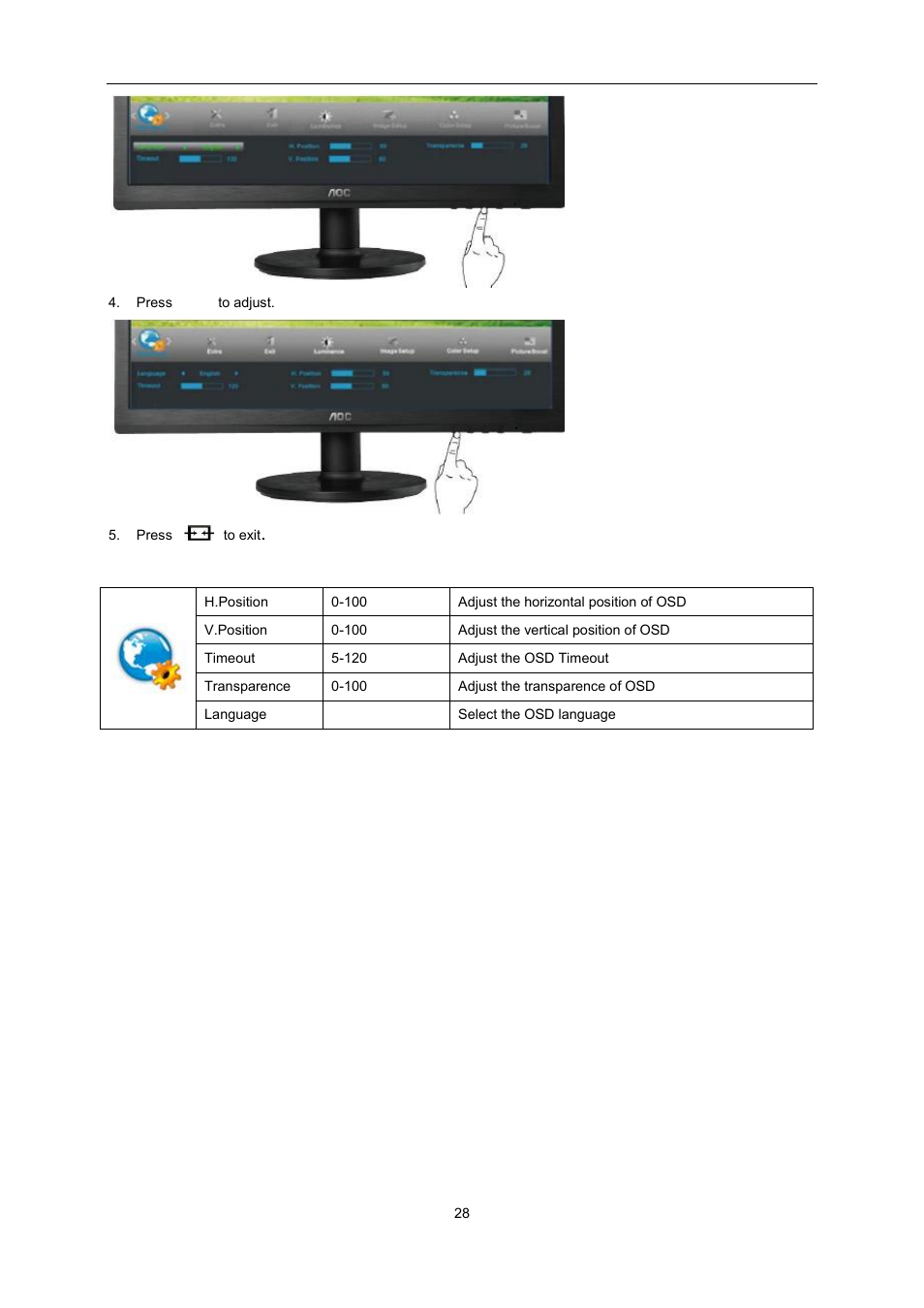 AOC e2360Sd User Manual | Page 28 / 56