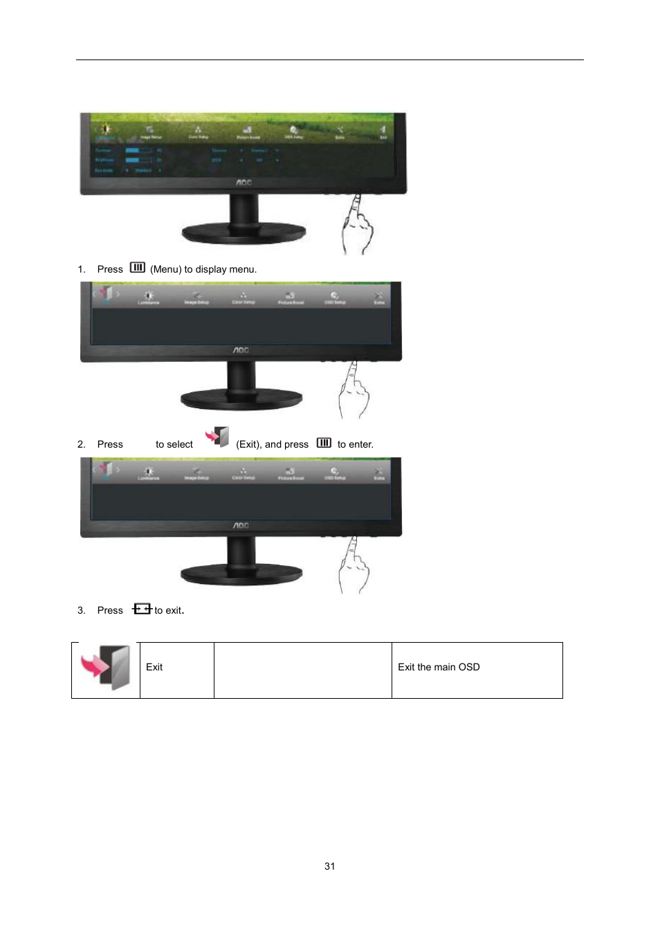 Exit | AOC e2360Sd User Manual | Page 31 / 56