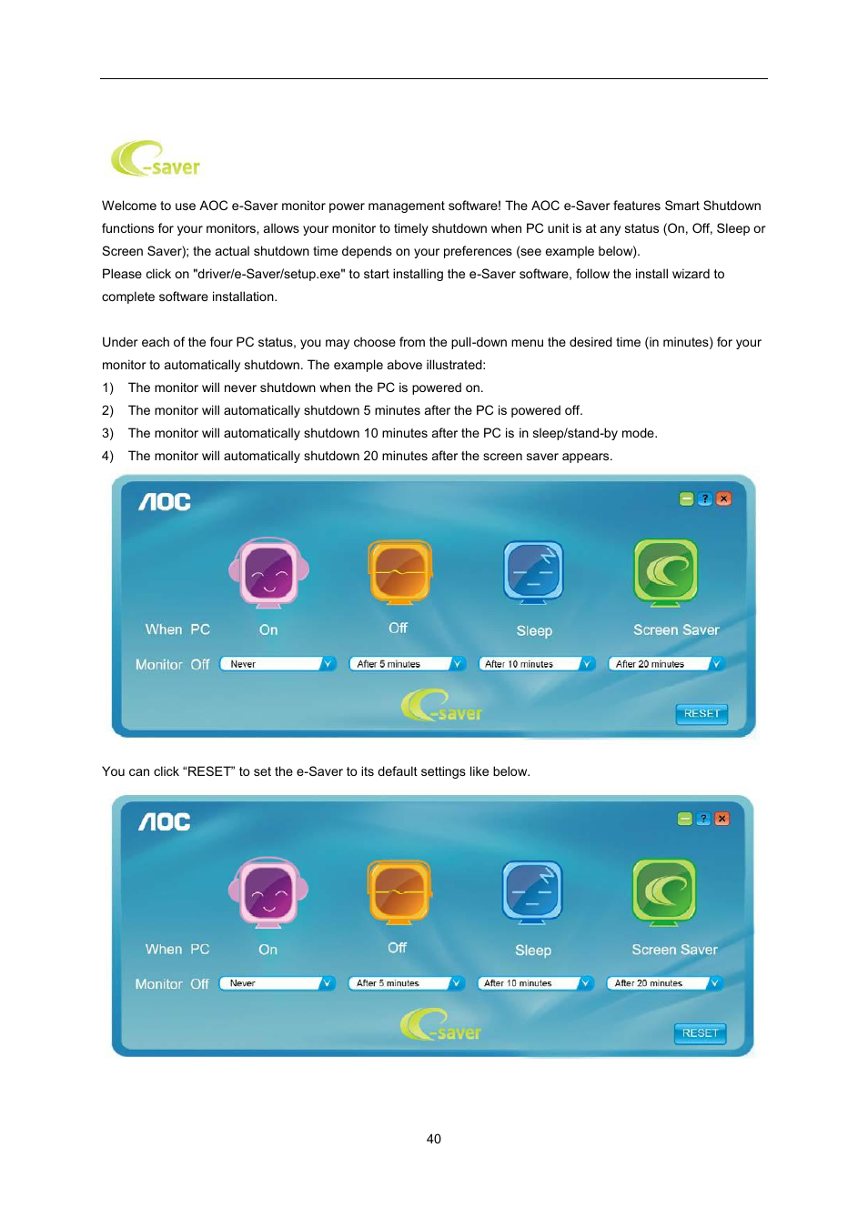 E-saver | AOC e2360Sd User Manual | Page 40 / 56