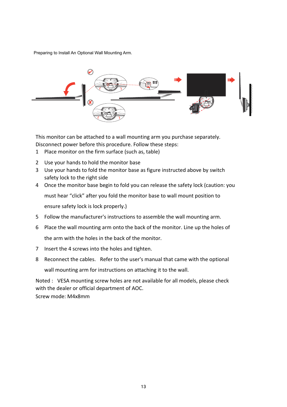 Wall mounting | AOC i2353Ph User Manual | Page 13 / 58