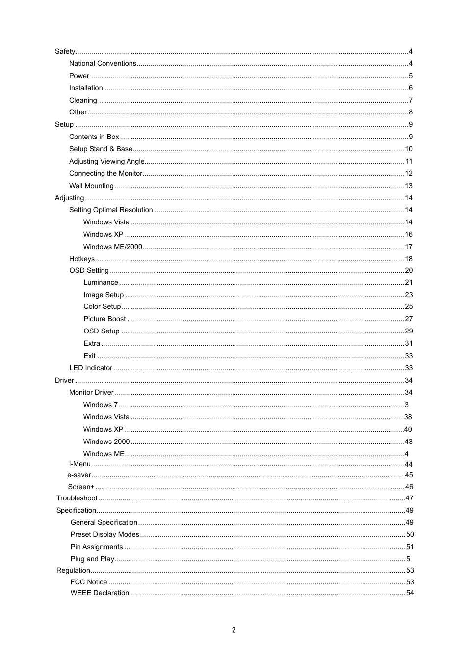 AOC i2353Ph User Manual | Page 2 / 58