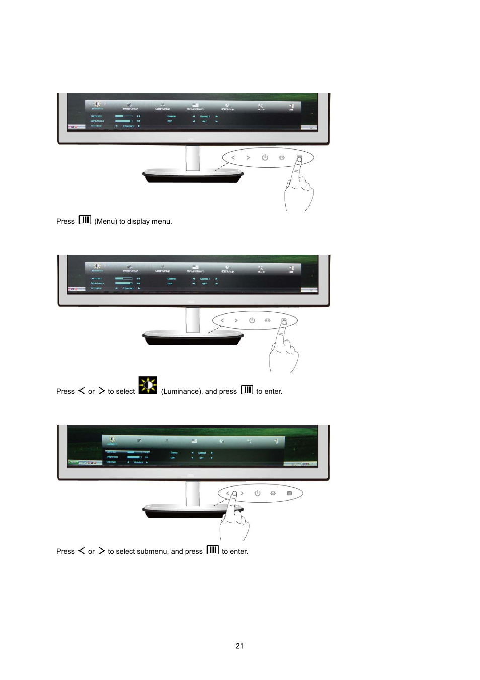 Luminance | AOC i2353Ph User Manual | Page 21 / 58