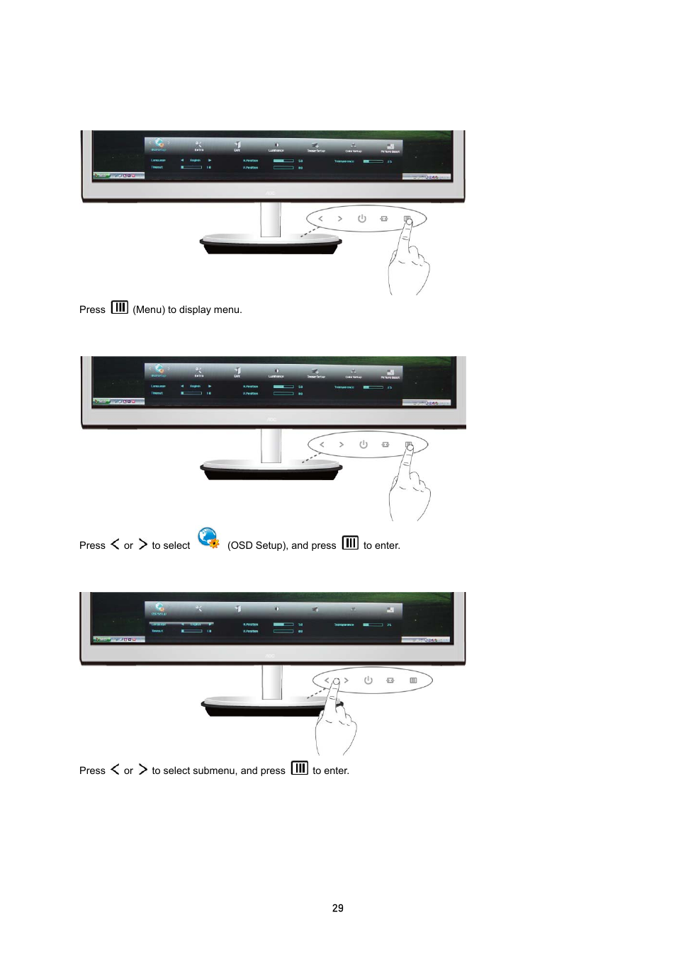 Osd setup | AOC i2353Ph User Manual | Page 29 / 58