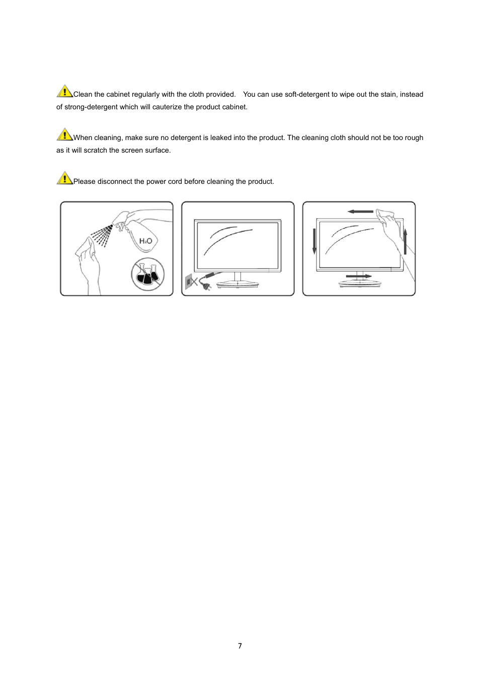 Cleaning | AOC i2353Ph User Manual | Page 7 / 58