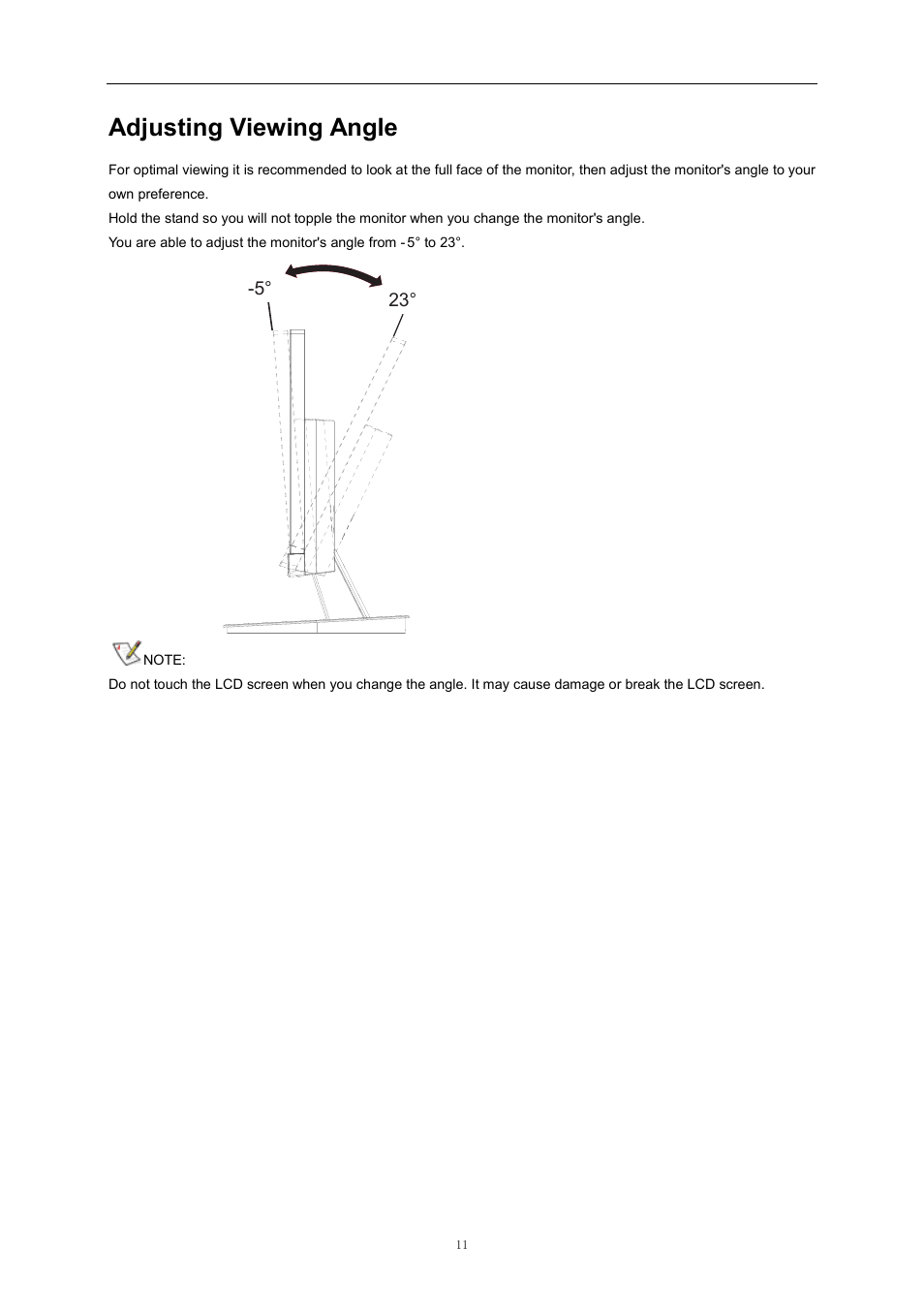 Adjusting viewing angle, Setup stand & base | AOC i2369Vm User Manual | Page 11 / 72