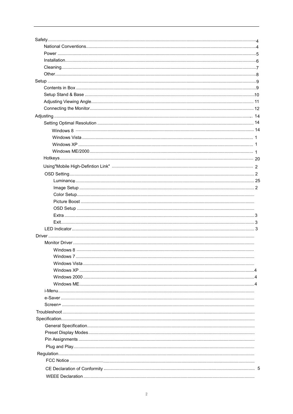 AOC i2369Vm User Manual | Page 2 / 72