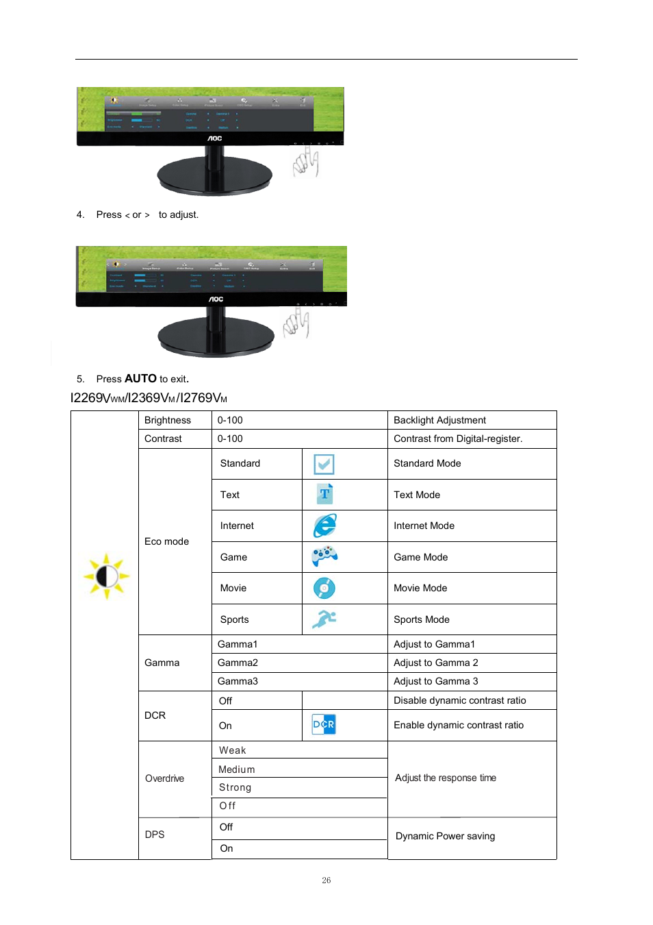 I2769v | AOC i2369Vm User Manual | Page 26 / 72